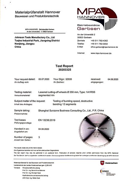 중국 Johnson Tools Manufactory Co.,Ltd 인증